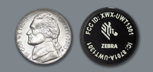 Zebra RFID tag is about the size of a nickel