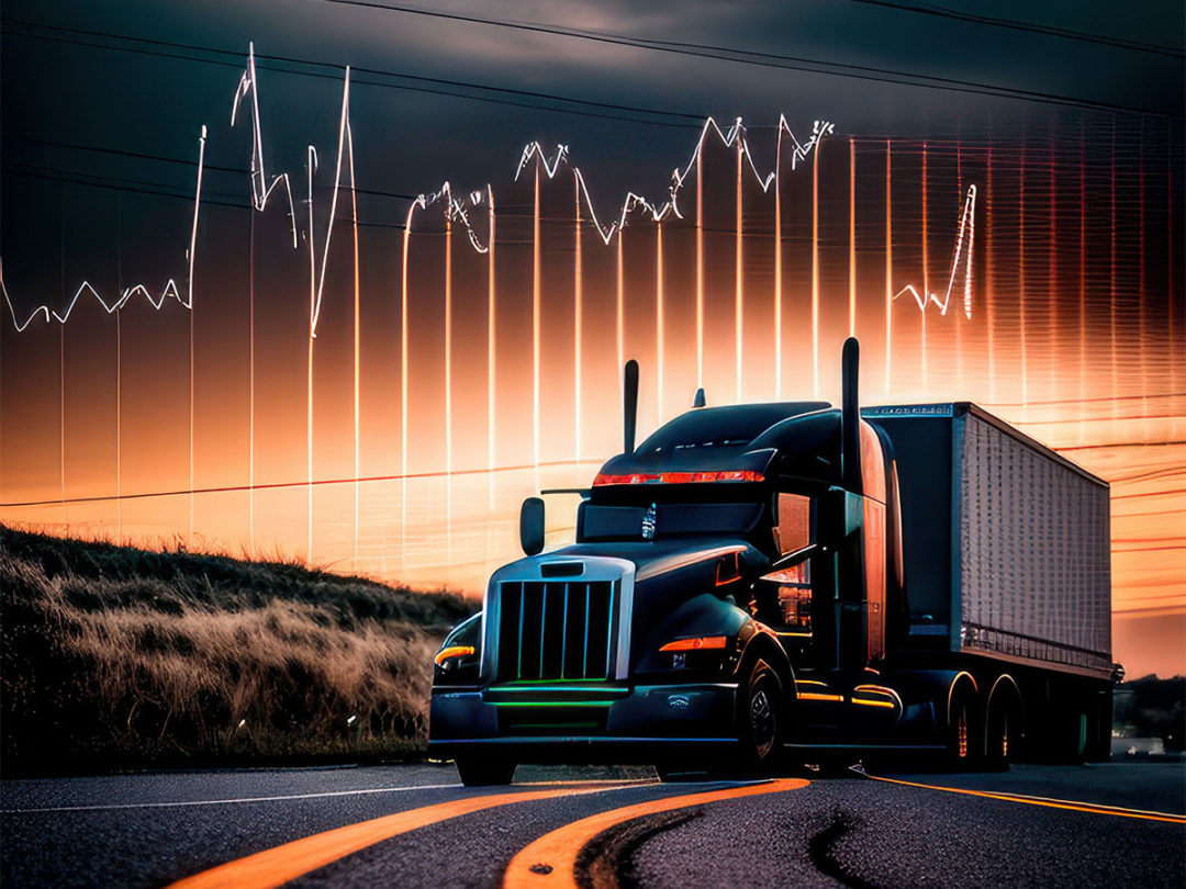 Illustration of a truck on a road with a fever chart superimposed over it