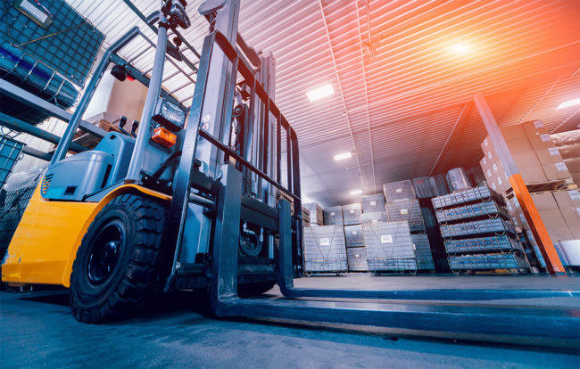 Lift truck in a warehouse