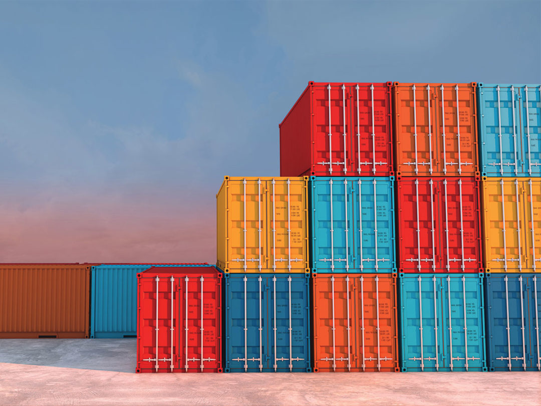 Stacked intermodal containers