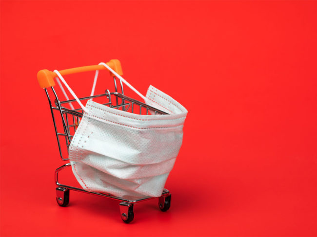 Shopping cart with mask on front