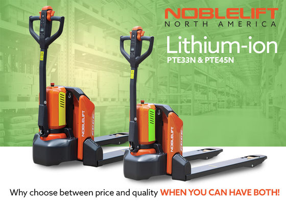 NOBLELIFT North America PTE33N (EDGE 33) and the PTE45N (EDGE 45) Lithium-Ion Electric Pallet Trucks