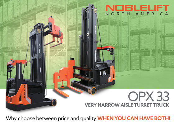 NOBLELIFT® North America Introduces the OPX 33 Very Narrow Aisle (VNA) Heavy Duty Electric Forklift