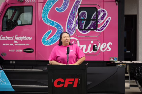 Truckload Carrier CFI Honors Women Drivers with Custom "She Drives CFI" Graphics-Wrapped Truck
